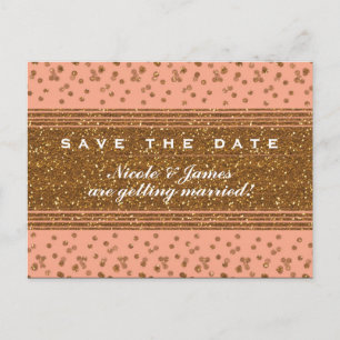 Peachy Pink & Gold Confetti Save The Date Briefkaa Aankondigingskaart