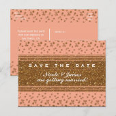 Peachy Pink & Gold Confetti Save The Date Briefkaa Aankondigingskaart (Voorkant / Achterkant)