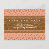 Peachy Pink & Gold Confetti Save The Date Briefkaa Aankondigingskaart (Voorkant)
