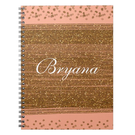 Peachy Pink & Gold Confetti Stip Notitieboek Journ (Voorkant)