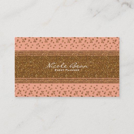 Peachy Pink & Gold Confetti Stip Visitekaartje (Voorkant)
