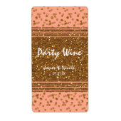 Peachy Pink & Gold Confetti Stippen Chic Wine Labe Etiket (Voorkant)