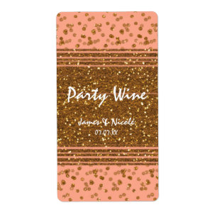 Peachy Pink & Gold Confetti Stippen Chic Wine Labe Etiket