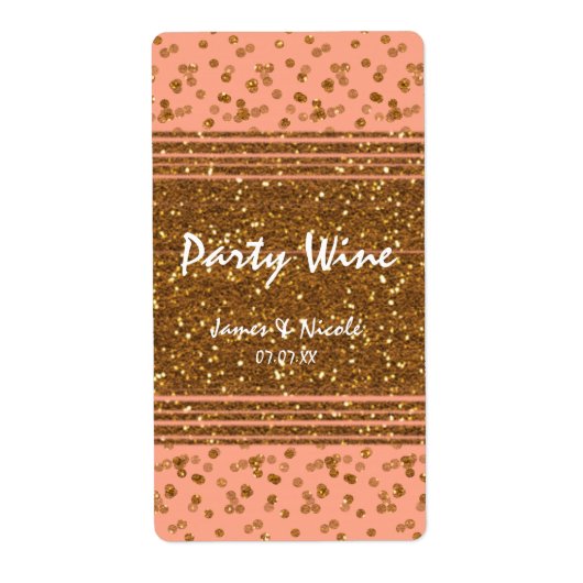 Peachy Pink & Gold Confetti Stippen Chic Wine Labe Etiket (Voorkant)