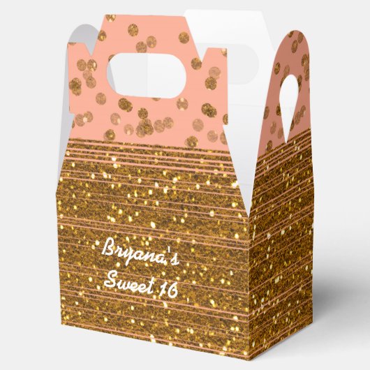 Peachy Pink & Gold Confetti Stippen Favor Boxes Bedankdoosjes (Geopend)