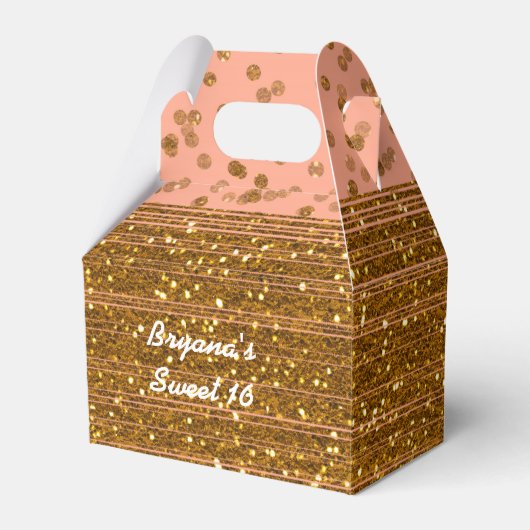 Peachy Pink & Gold Confetti Stippen Favor Boxes Bedankdoosjes (Voorkant Zijde)
