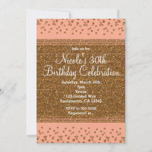 Peachy Pink & Gold Confetti Stippen Party Uitnodig Kaart