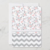 Peachy Pink Grey Flora en Fauna Bruiloft Kaart (Achterkant)