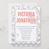 Peachy Pink Grey Flora en Fauna Bruiloft Kaart (Voorkant)