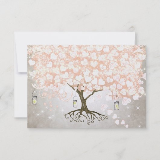 Peachy Pink Heart Leaf Wedding RSVP (Achterkant)