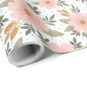 Peachy Pink Herfst Floral Cadeaupapier (Rol Hoek)