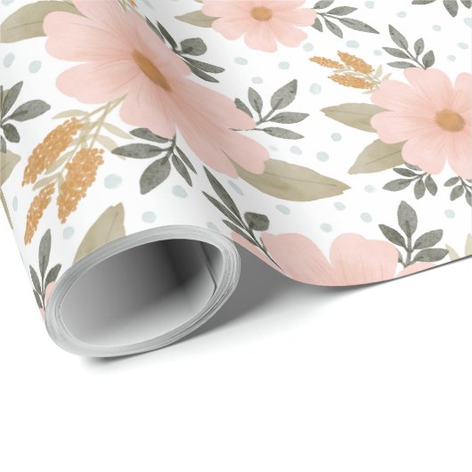 Peachy Pink Herfst Floral Cadeaupapier (Rol Hoek)