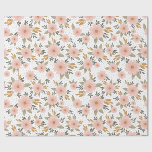 Peachy Pink Herfst Floral Cadeaupapier (Vlak)