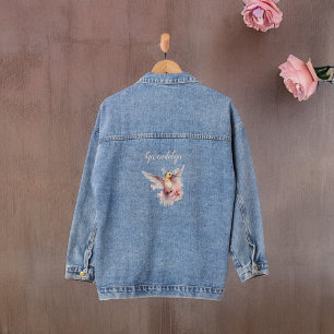 Peachy Pink Hummingbird met Monogram Naam Denim Jacket