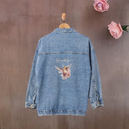 Peachy Pink Hummingbird met Monogram Naam Denim Jacket