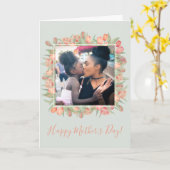 Peachy Pink & Mint Spring Tulip Moederdag foto Kaart (Gele Bloem)