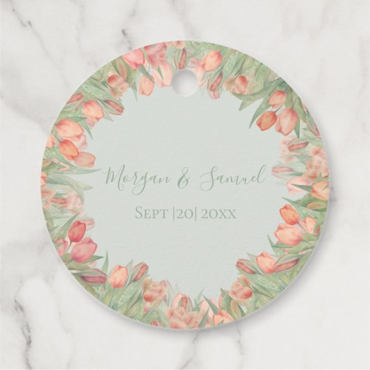 Peachy Pink & Mint Spring Tulips Bedankjes Labels (Achterkant)