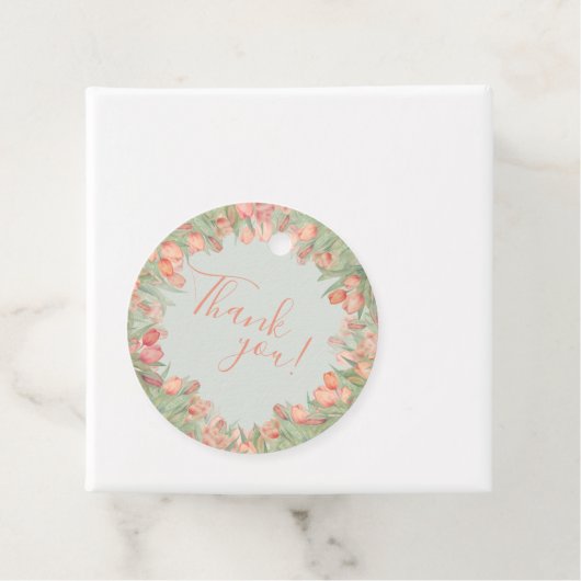 Peachy Pink & Mint Spring Tulips Bedankjes Labels (In situ)
