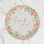 Peachy Pink & Mint Spring Tulips Bedankjes Labels (Voorkant)