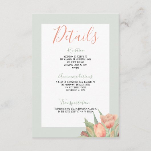 Peachy Pink & Mint Spring Tulips Informatiekaartje (Voorkant)