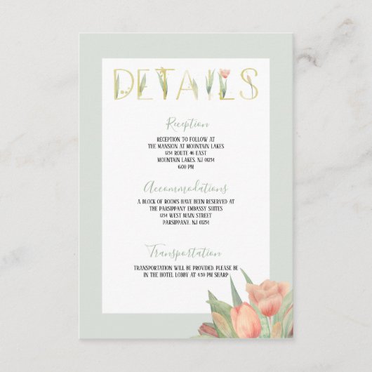Peachy Pink & Mint Spring Tulips Informatiekaartje (Voorkant)