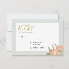 Peachy Pink & Mint Spring Tulips RSVP Kaartje
