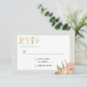 Peachy Pink & Mint Spring Tulips RSVP Kaartje (Staand voorkant)