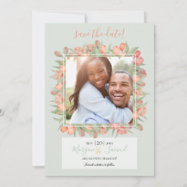 Peachy Pink & Mint Spring Tulpen Sla de datum op Save The Date