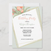 Peachy Pink & Mint Spring Tulpen Verjaardagsfeestj Kaart (Voorkant)