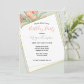 Peachy Pink & Mint Spring Tulpen Verjaardagsfeestj Kaart (Staand voorkant)