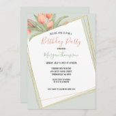 Peachy Pink & Mint Spring Tulpen Verjaardagsfeestj Kaart (Voorkant / Achterkant)