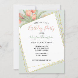 Peachy Pink & Mint Spring Tulpen Verjaardagsfeestj Kaart