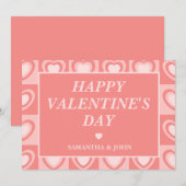 Peachy Pink Retro Hearts Valentine’s Gift Feestdagenkaart (Voorkant / Achterkant)