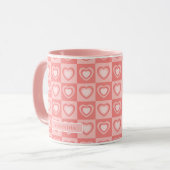 Peachy Pink Retro Hearts Valentine’s Gift Mok (Voorkant links)