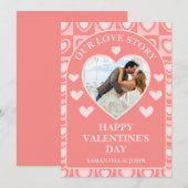 Peachy Pink Retro Hearts Valentine’s Gift Photo Feestdagenkaart (Voorkant / Achterkant)