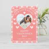 Peachy Pink Retro Hearts Valentine’s Gift Photo Feestdagenkaart (Staand voorkant)