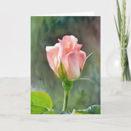 Peachy Pink Rose Bud Art Note Kaart