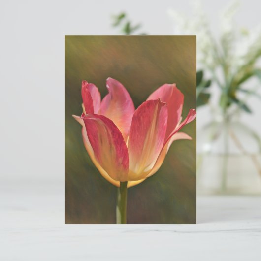 Peachy Pink Tulip Art Flat Note Kaart (Staand voorkant)