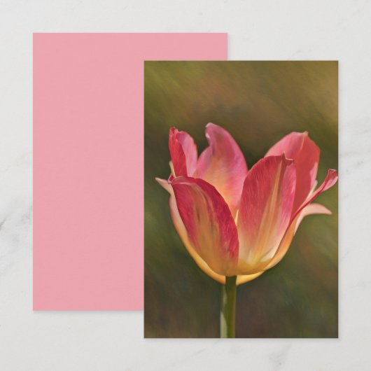 Peachy Pink Tulip Art Flat Note Kaart (Voorkant / Achterkant)