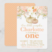 Peachy Pumpkin Meisjes Herfst Verjaardagsuitnodigi Kaart (Voorkant / Achterkant)