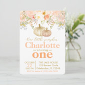 Peachy Pumpkin Meisjes Herfst Verjaardagsuitnodigi Kaart (Staand voorkant)