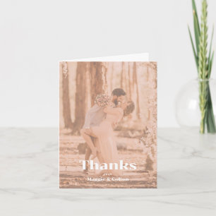 Peachy retro belettering bruiloft bedankkaart