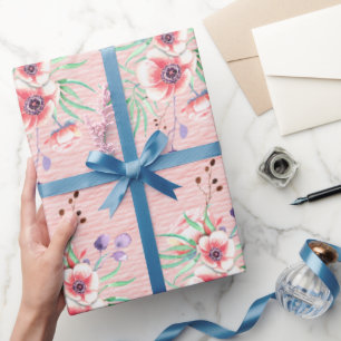 Peachy roze bloemen op een perzik ruw textuur papi cadeaupapier