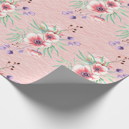 Peachy roze bloemen op een perzik ruw textuur papi cadeaupapier (Hoek)