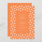 Peachy Roze en Sinaasappel Mid Century Mod Bruilof Kaart (Voorkant / Achterkant)