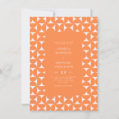 Peachy Roze en Sinaasappel Mid Century Mod Bruilof Kaart (Voorkant)