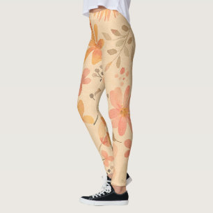 Peachy-roze gouden bloemmotief leggings