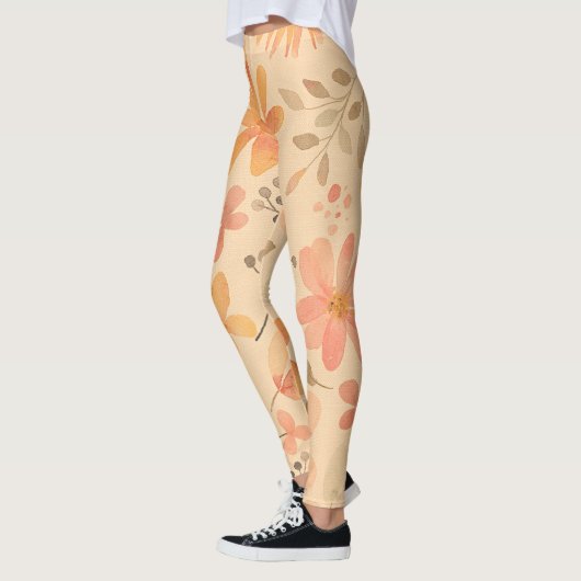 Peachy-roze gouden bloemmotief leggings (Links)