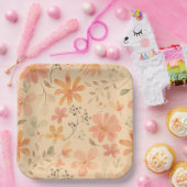 Peachy—roze gouden bloemmotief papieren bordje (Feest)