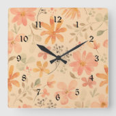 Peachy—roze gouden bloemmotief vierkante klok (Voorkant)